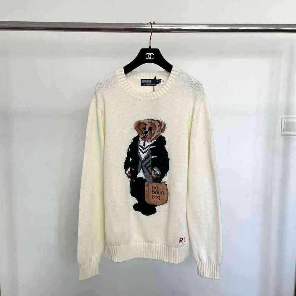 Polo Ralph Lauren Big Brown Bog Polo Bear Cream Knit Sweater